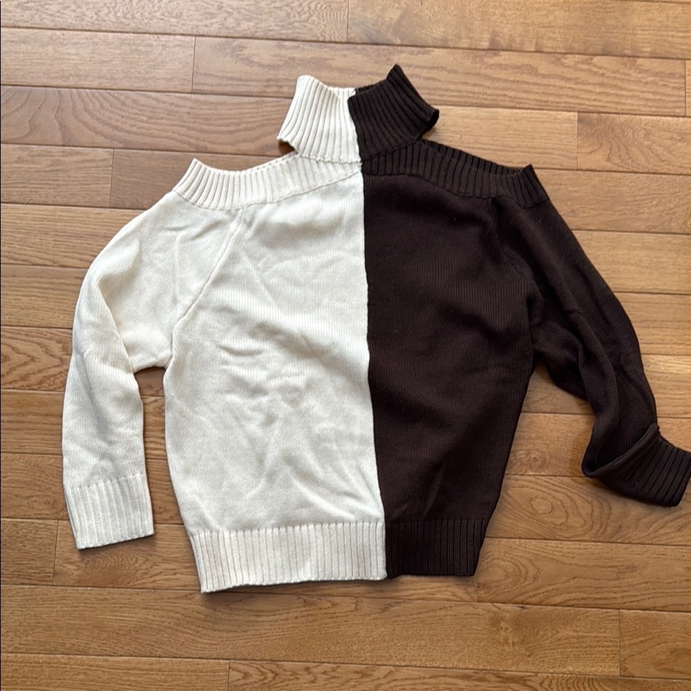 HYFVE Cream and Brown Cowl Turtleneck Sweater